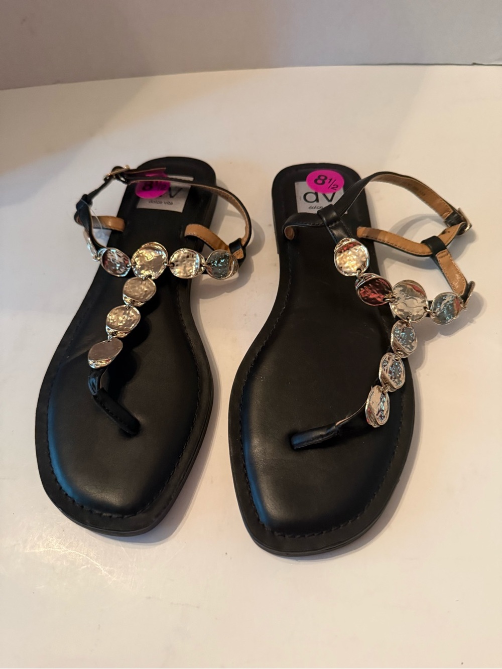 Dolce Vita Jorne Black Jeweled T-Strap Sandals - Women’s 8.5